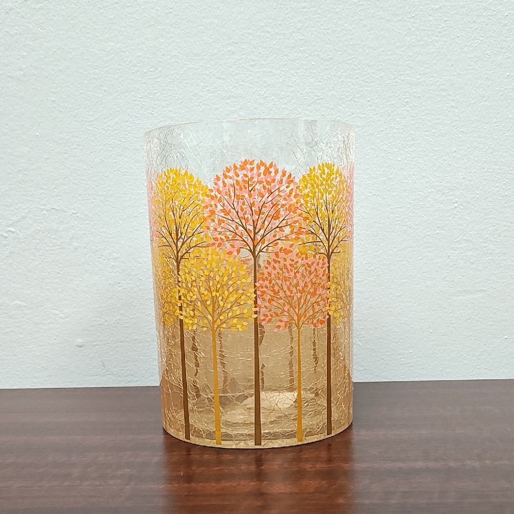 Yankee Candle Crackle Glass FALL TREES Hurricane